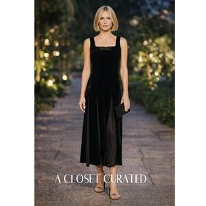 HVN Viv Pleated Chiffon and Velvet Maxi Dress 2 Black NWT